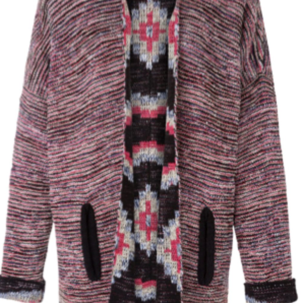 Maori Jacquard Knit Oversized Long Cardigan Overcoat - Picture 3 of 9